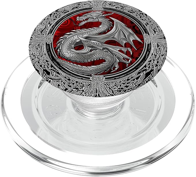Viking Dragon Silver Chinese Dragons Mythology Fantasy PopSockets PopGrip for MagSafe