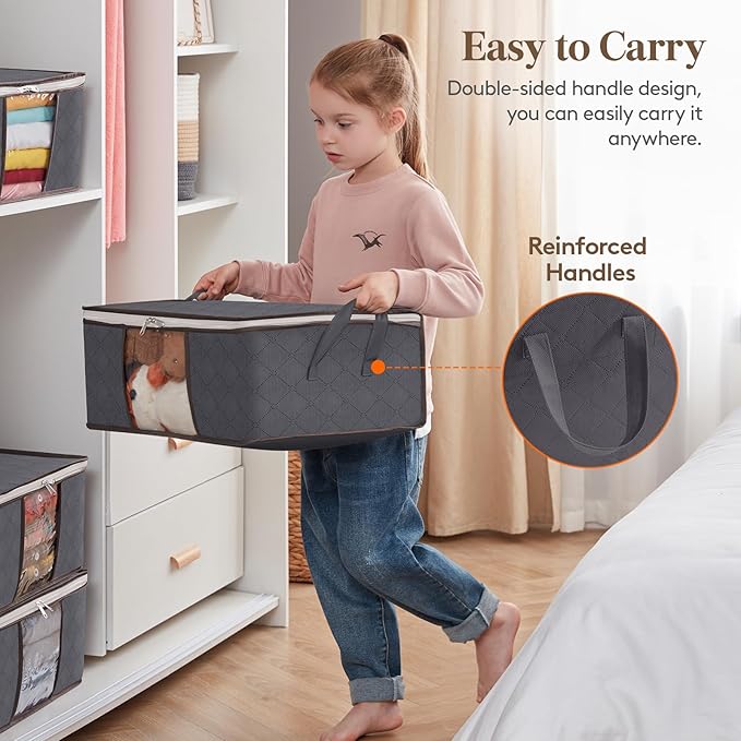 Lifewit 3 Pack 35L Clothes Storage Bins with Lids, Foldable Blanket Storage Bags with Zippers, Clear Window and Reinforced Handles, Closet and Organization for Clothing, Sweater, Comforter, Bedding