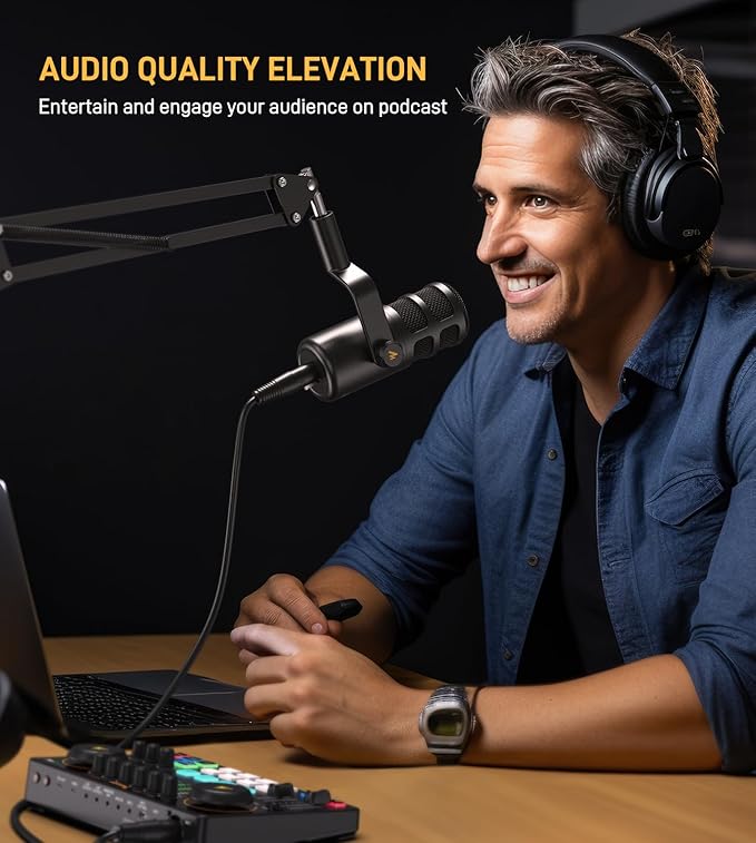 MAONO XLR Podcast Dynamic Microphone, Cardioid Studio Mic with Boom Arm for Vocal Recording,Streaming,Gaming, Voice Isolation Technology, Metal Mic, Works for Audio Interface, Mixer-PD100S