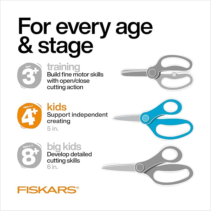 Fiskars 5" SoftGrip Left-Handed Kids Scissors, Pointed Tip, Pink/Light Blue Floral, Safety Edge for Precision Cutting