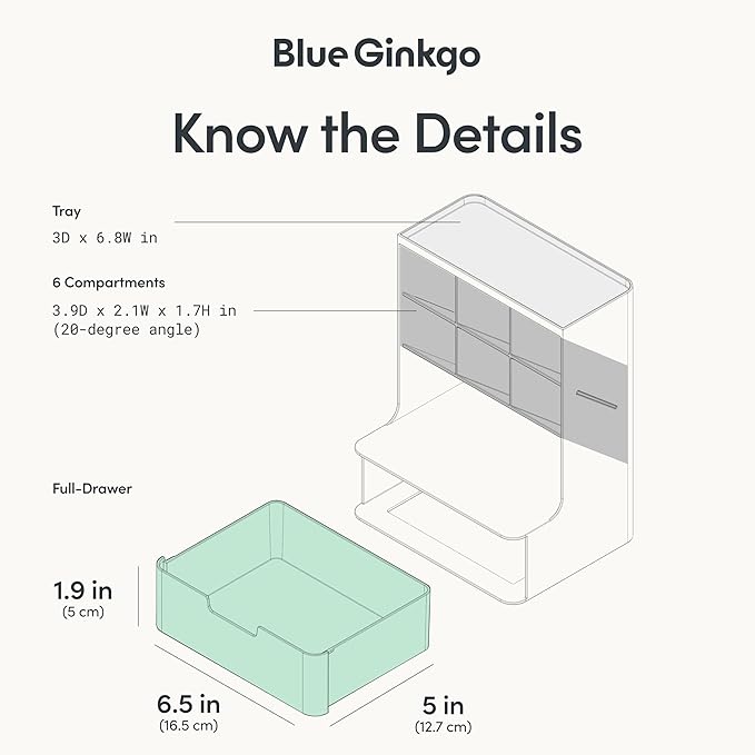 BLUE GINKGO Hive Desk Organizer – Vertical 6-Compartment, Full-drawer Storage – Space-Saving Pen Holder, Stationery Storage – Organizer for Office, School Supplies, Makeup (Made in Korea, Blue)