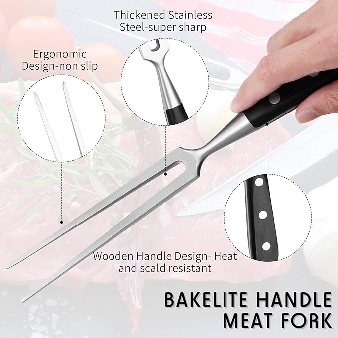 Chengu 2 Pcs Carving Fork, 12 Inch Stainless Steel Meat Carving Serving Set