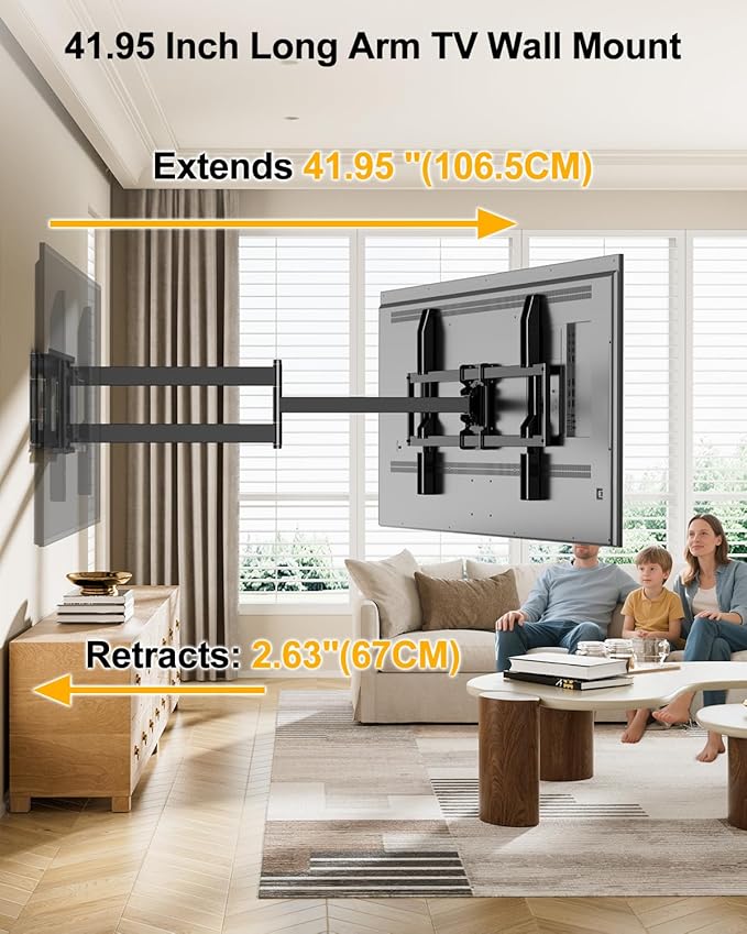 FORGING MOUNT Long Arm Full Motion TV Wall Mount for Most 42-100" TVs Holds 176 lbs, 41.75" Long Extension Corner TV Mount Heavy Duty Swivel/Tilt, Max VESA 800x600mm, Filts16”,18”,24” Studs