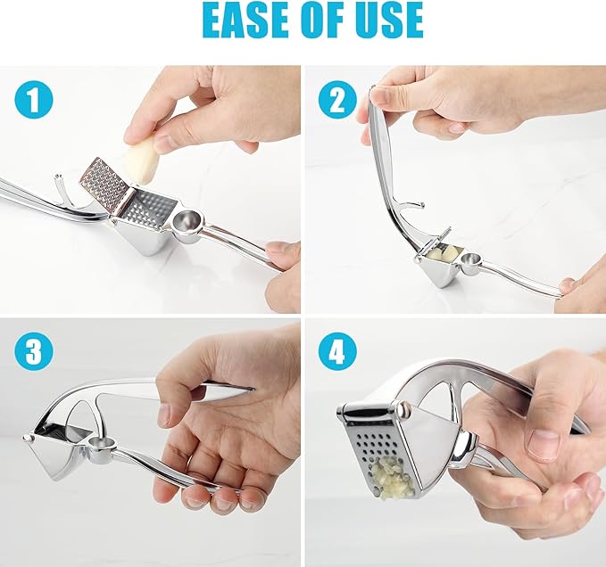 COKORA Garlic Press, Premium Metal Garlic Crusher Tool, Heavy Duty Garlic Mincer with Ergonomic Handle, Rust Proof & Dishwasher Safe, Easy to Squeeze and Clean -Silver