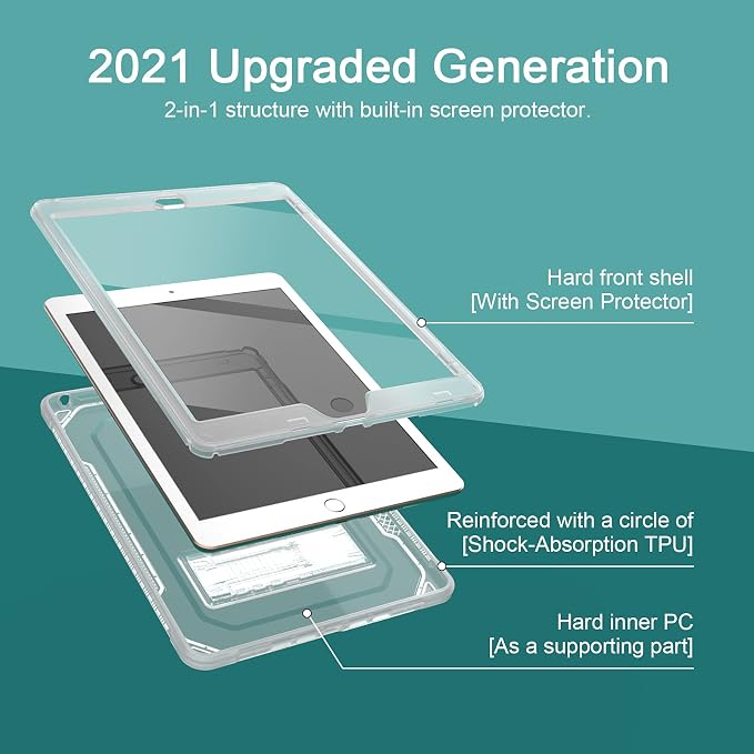 ZoneFoker Case for iPad Air 2 Case for iPad 6th/5th Generation 2018/2017 for Apple iPad 9.7 inch with Screen Protector/StandClear Glitter Full-Body Coverage Slim Cover for Girls Women (Blue+Purple)