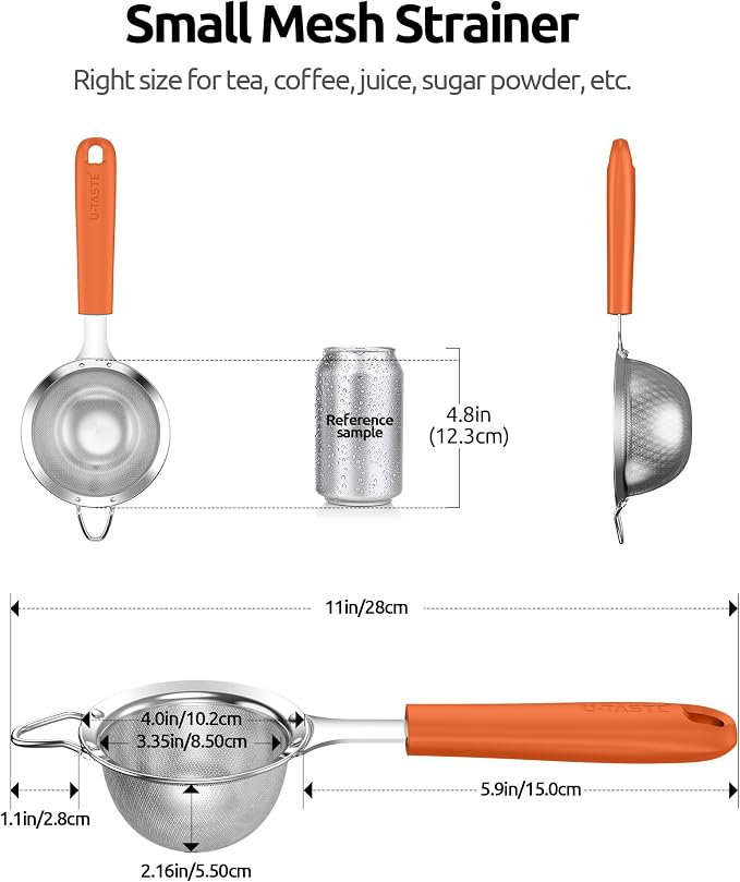 U-Taste Small Fine Mesh Strainer: 18/8 Stainless Steel 3.35in 30 Mesh Kitchen