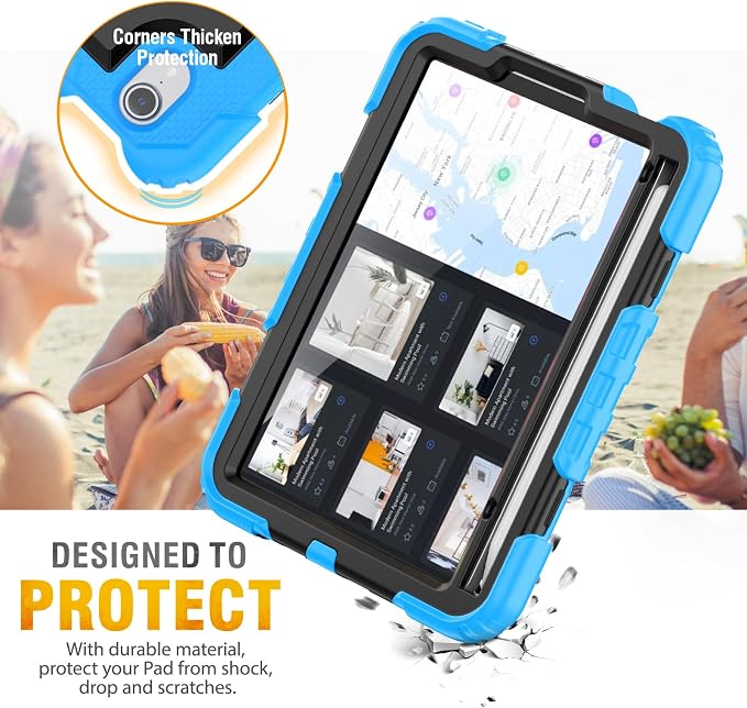 HXCASEAC Case for iPad mini 7 (A17 Pro) / iPad mini 6 Case 8.3 inch Full Body Protective with Carrying Strap Hand Strap Protector Pencil Holder 360 Rotating Stand A2995 A2993 A2567 A2568 Black