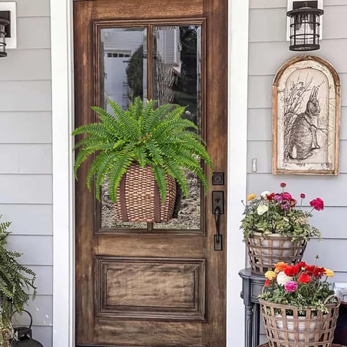 Ferns Artificial Plants 2 Pack Faux Ferns for Outdoor Planter Large Fake Ferns Look Real Artificial Ferns with 86 Fronds Hanging Boston Fern Fake Plant Shrubs for Home Farmhouse Garden Porch Decor