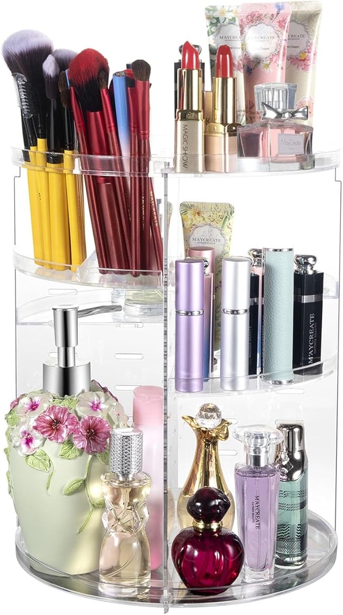 COYAHO 360 Rotating Makeup Organizer, Spinning Countertop, Cosmetic Holder Shelf, Make Up Organizers and Storage for Bedroom, Transparent