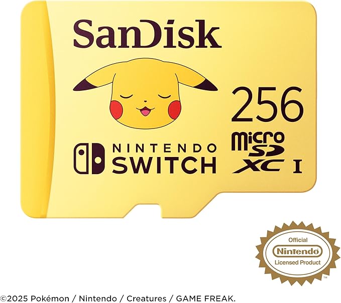 SanDisk 256GB microSDXC Card Licensed for Nintendo Switch, Pokémon Edition, Pikachu, Made for Nintendo-Switch, OLED, and Lite - SDSQXAO-256G-GN6Z