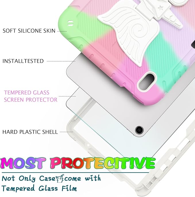 Ambison iPad Air 11 inch Case 6th Generation 2024(M2) with 9H Tempered Glass Screen ProtectorFull-Body Shockproof Sturdy Cute Cover with Butterfly Wings StandShoulder StrapPencil Holder-Multicolor