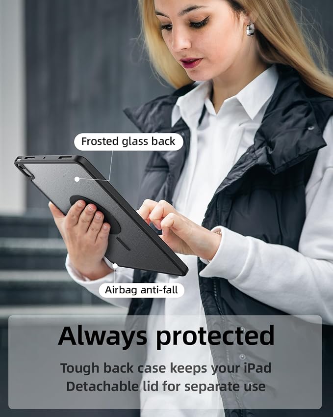 iPad Air 5th Generation Magnetic Case 2022 / iPad Air 4th 2020 Case Double-Layer Magnetic Folio Cover with Multiple Angles and Pencil Charging Support Premium PU Leather(Black)