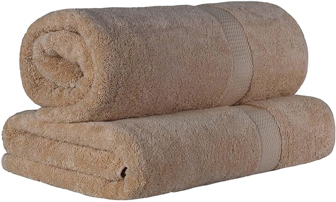 Superior Egyptian Cotton Pile Bath Sheet Set of 2, Ultra Soft Luxury Towels, Thick Plush Essentials, Absorbent Heavyweight, Guest Bath, Hotel, Spa, Home Bathroom, Shower Basics, Latte