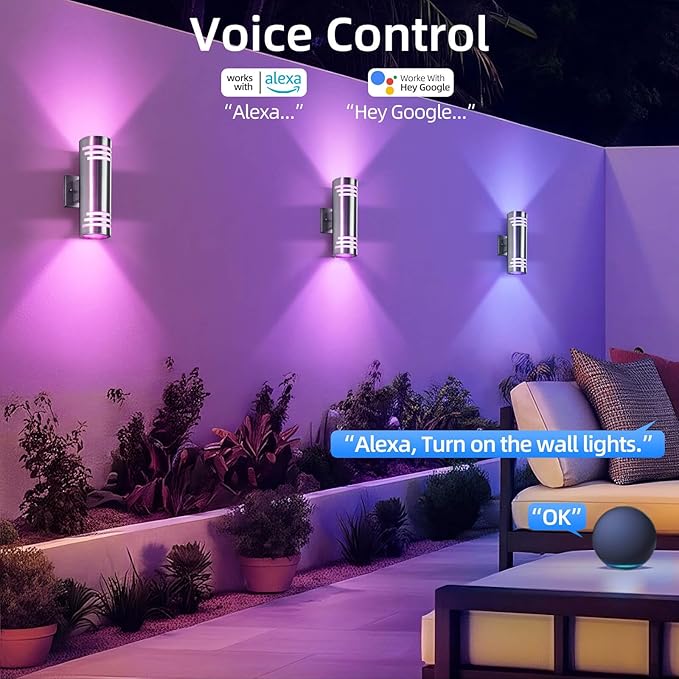 SHIMR Smart RGB Outdoor Wall Lights, WiFi LED Color Changing Exterior Sconce, APP Control Stainless Steel Porch Light Fixture with Remote for House Garage, No Hub Required Compatible with Alexa