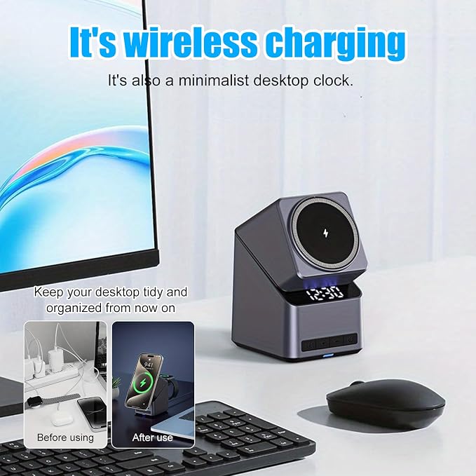 180° Rotating Wireless Charger for iPhone 12-16 15W MagSafe Charging Stand with Auto-Align Smart Trickle Mode Overcharge Protection Day/Night Charging Dock