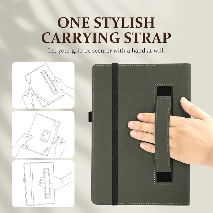Fancity Case for Kindle Fire HD 10/10 Plus 13th/11th Generation 2023/2021 | Premium PU Leather Protective Case with Adjustable Angles Auto Wake/Sleep Hand Strap for Fire HD 10/10 Plus Black Floral