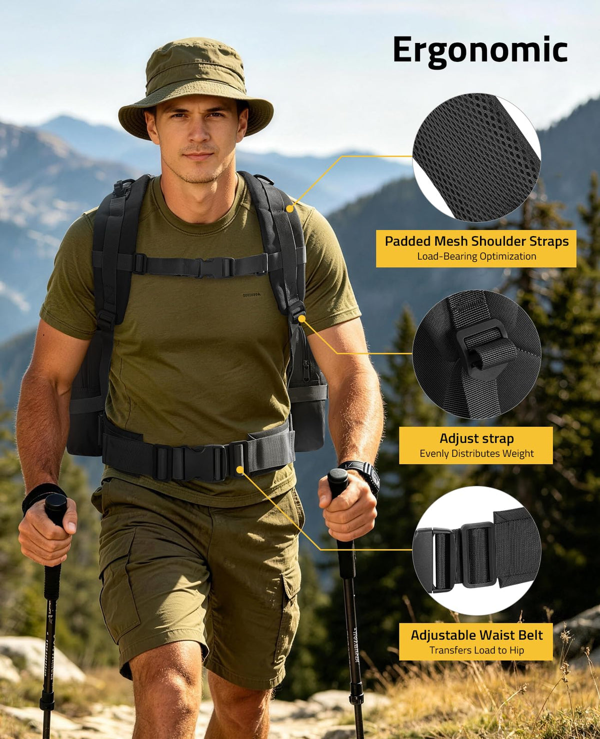 CVLIFE Tactical Backpack Military Army Rucksack 60L Large Assault Pack Detachable Molle Bag