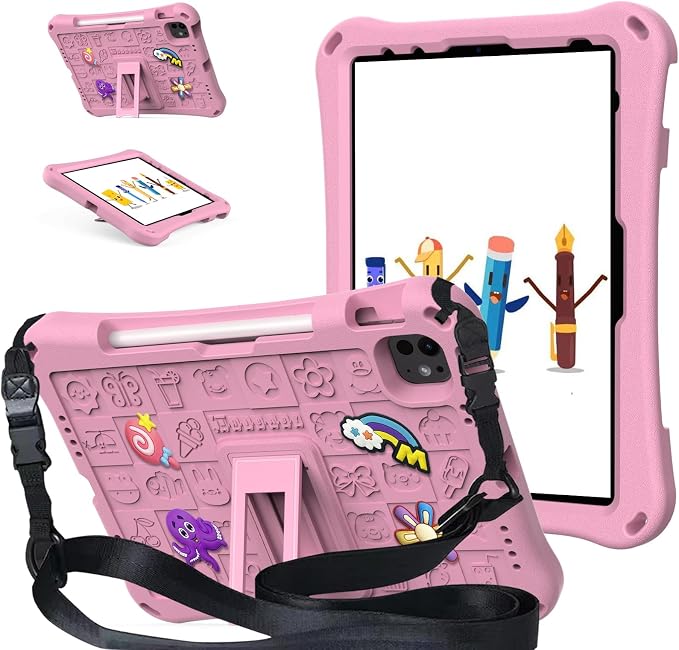 Case for iPad 10.2 Inch 2021/2020/2019/ iPad Pro 10.5 Inch/Air 3rd Gen (2019) Shoulder Strap Kickstand Children Friendly Anti-Scratch Shockproof Case Lightpurple