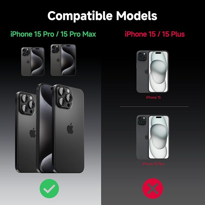 CACOE Metal Camera Lens Protector for iPhone 16Pro/16ProMax/14Pro/14ProMax | 9H Tempered Glass Aluminum Frame HD Clarity Scratch-Resistant Camera Screen Protector Cover Accessories Black