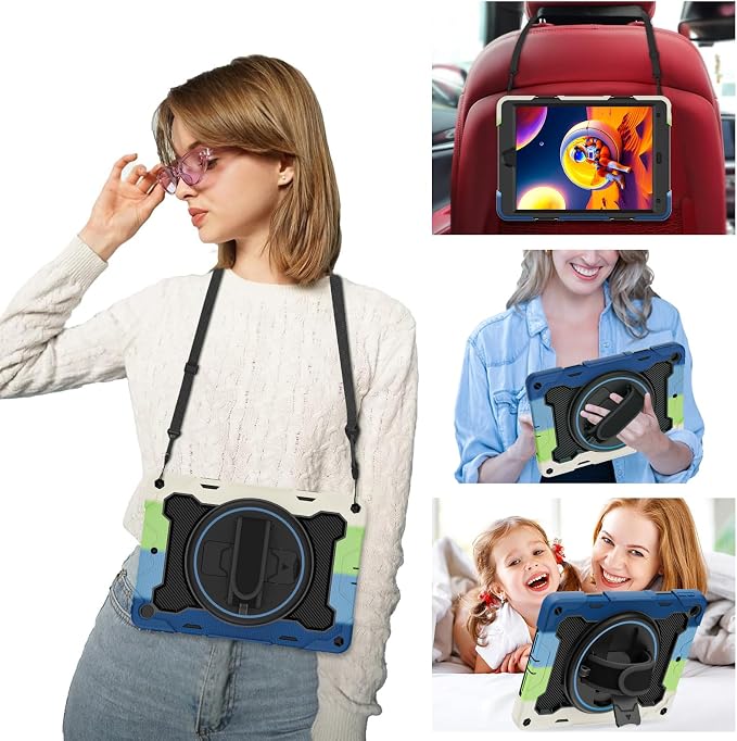 for iPad 9th 8th 7th Gen Case 10.2 inch with Screen Protector | 360° Rotating Kickstand Hand Strap Shoulder Strap Heavy Duty Military Grade - Kids Friendly