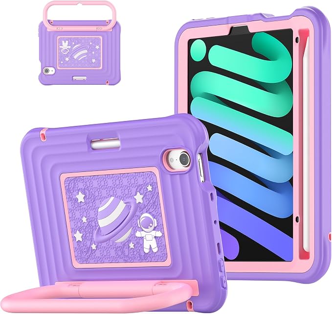 Case for iPad mini 7 (A17 Pro) 2024/ Mini 6 8.3'' with Pencil Holder Screen Protector [360 Rotating Hand Strap] &ampStand &ampShoulder Strap Shockproof Case for iPad mini 7th/6th Generation Purple