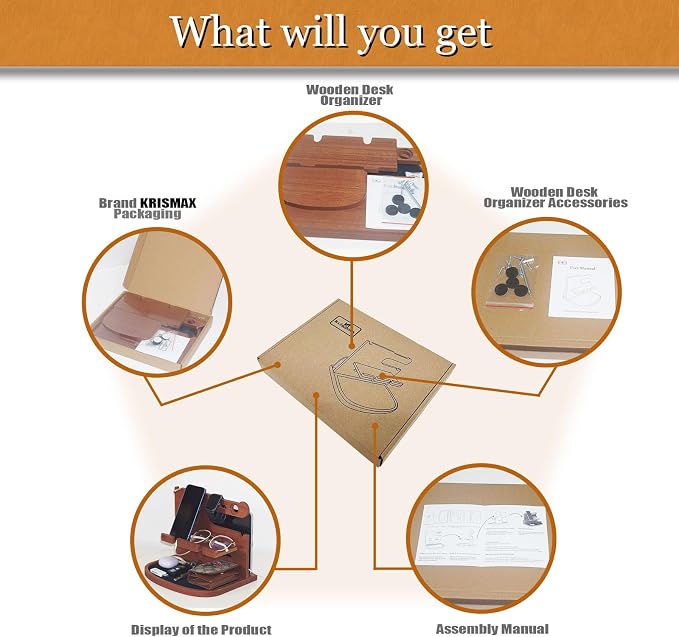 Krismax Wood Phone Docking Station for MenHusbandDad-Nightstand&ampDesk Organizer-Anniversary from Wife-Key Watch&ampEssentials