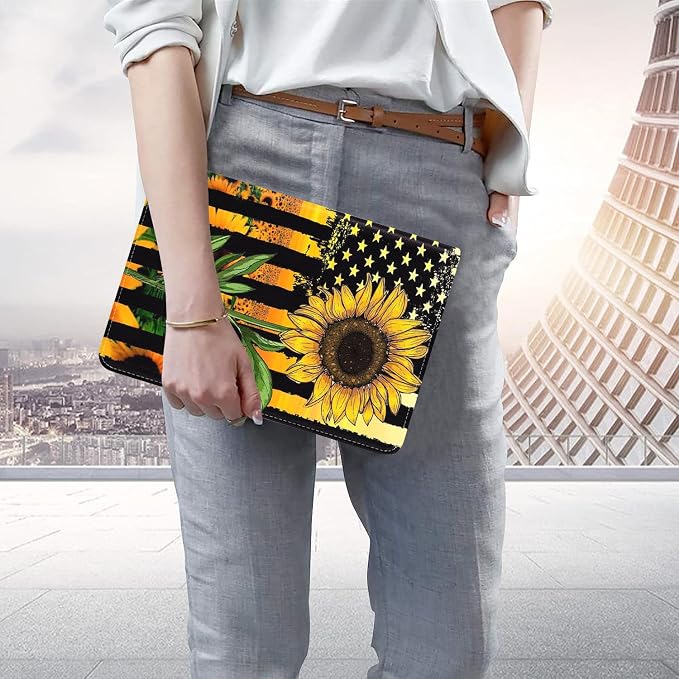 WEUIUJKILO Case for iPad (A16) 11th Generation 11 Inch 2025 iPad 10th Generation 10.9 Inch 2022 Slim PU Leather Folding Stand Smart Cover with Auto Sleep/Wake American Flag and Sunflower