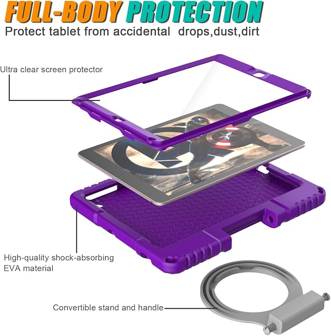 Kids Case for iPad 5th/6th Generation 9.7-inch 2017/2018 Release Lainergie iPad Air 2 Case with Screen Protector iPad Pro 9.7 Protective Cover Case Lightweight Shockproof with Handle Stand Black