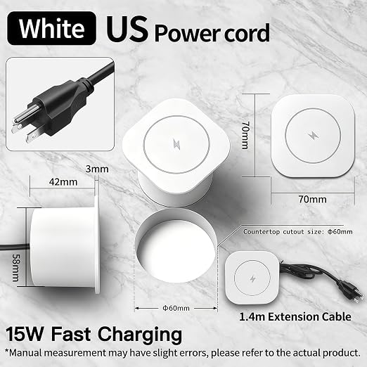 15W Black Flush Mount Wireless Charger Fast Charging Pad