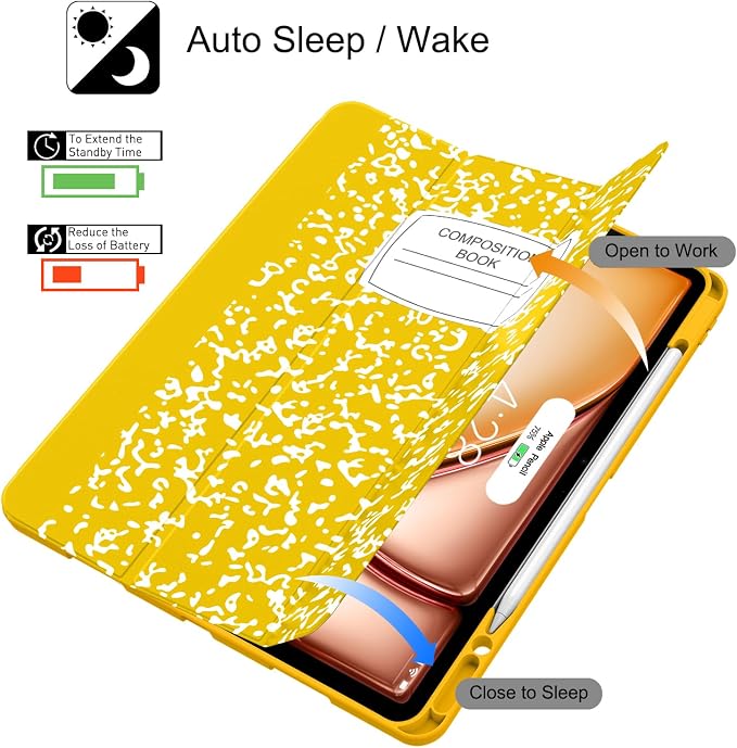 Soke Case for iPad Air 13 Inch (M4/M3/M22026-2024) iPad Pro 12.9 6th/5th Generation with Pencil Holder(2021 2022 Release)-[Apple Pencil Charging + Auto Wake/Sleep] Soft Back Cover Book Black