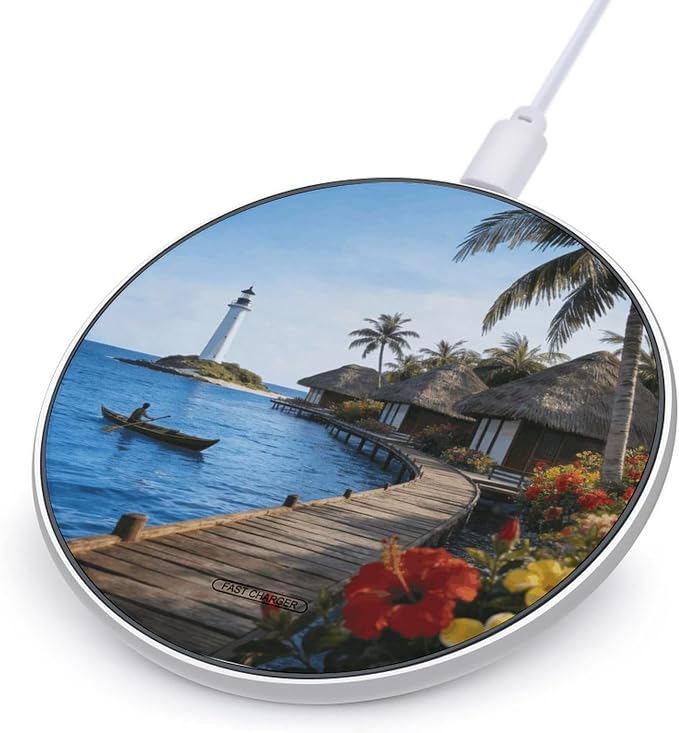 Coconut Breeze Water Residence Wireless Charger Portable 10W Fast Wireless Charging Pad Compatible with Phone Ultra-Thin Charging Station Lightweight Charger Mat for Travel Home Office Desk