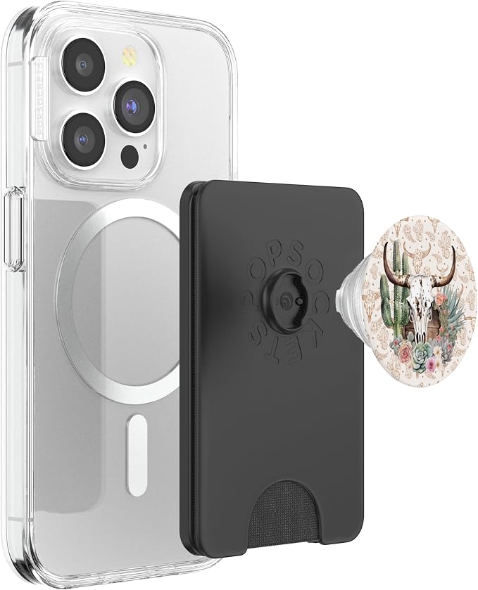 Western Boho Chic Longhorn Bull Skull Cactus Beige Pattern PopSockets Adhesive PopGrip