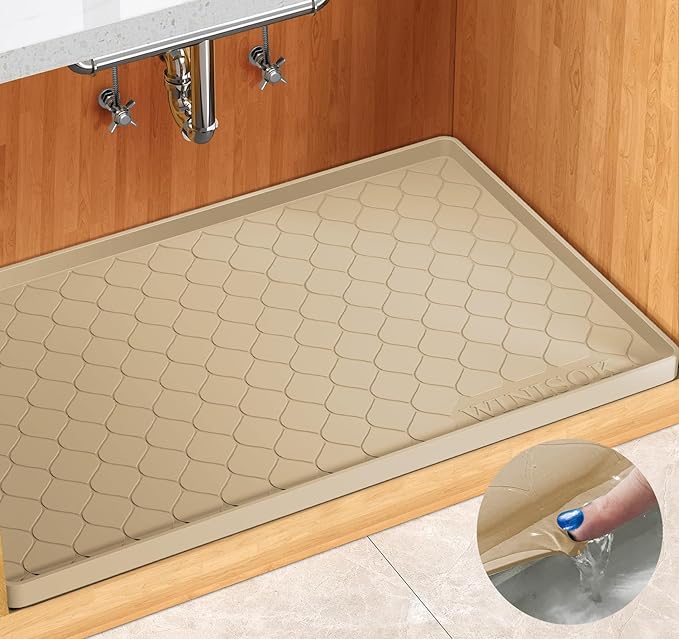 Silicone Under Sink Mat 25" x 22", kitchen Essentials and Gadgets, Shelf liner and Cabinet Protector, Home Organizers and Storage, Waterproof Bathroom Tray