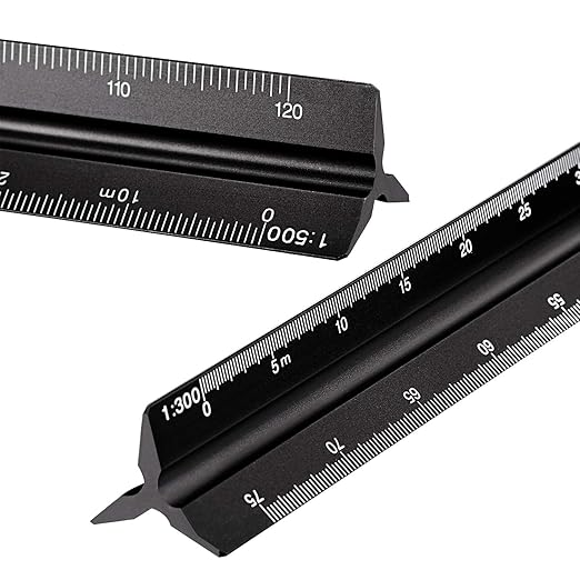 6 Pcs Triangular Ruler Set 12 Inch Engineering Scale Aluminum Architect Drafting Ruler Metal Protractor Arquitectura Accessories for Students Draftsman Engineers Metric(Black)