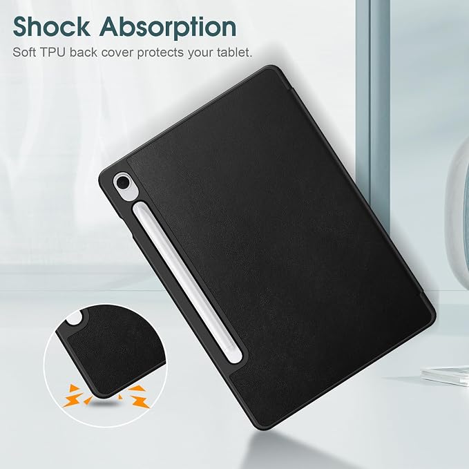 Fintie Slim TPU Case for Samsung Galaxy Tab S10 Lite/S10 FE/S9 FE 5G 10.9 | Tri-Fold Viewing Stand Full Protection S Pen Holder Auto Sleep Wake Black