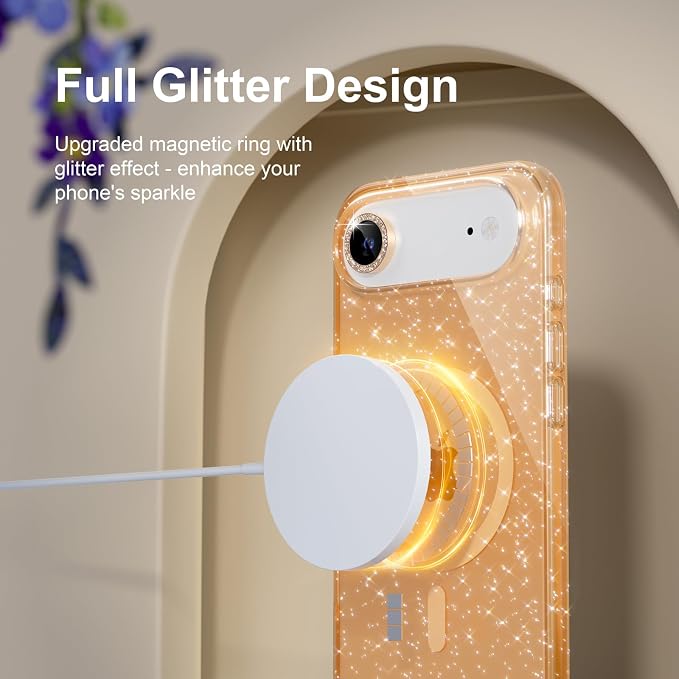 Choiche for iPhone 15 Pro Max Case Compatible with MagSafe Glitter Black | Women Girly Cute Glitter Sparkly Magnetic Phone Case with Diamond Camera Lens Protectors Military-Grade Drop Protection 6.7