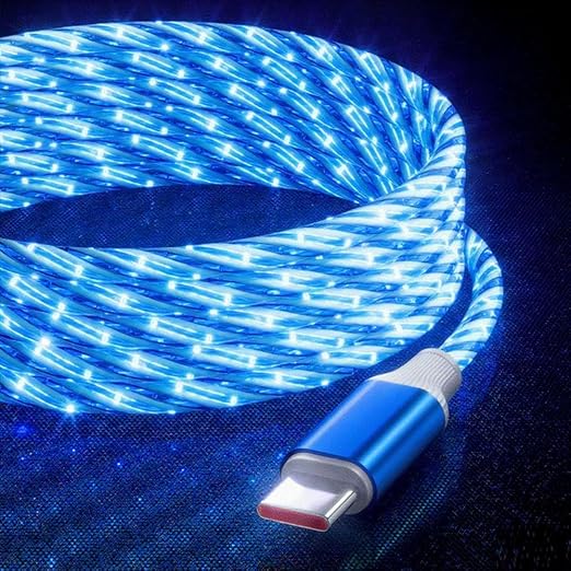 IHAO Multi Ports Light-Up USB Cable USBA to USBC/MicroUSB Cable Durable Fast Charging Cable with Visible Current Flow As Night Light Use-3in1 Blue