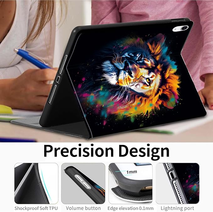 Case for iPad (A16) 11th Generation 11 Inch (2025)iPad 10th Generation 10.9 Inch (2022)PU Leather Slim Standing Smart Coverwith Auto Sleep/WakeBall on Fire