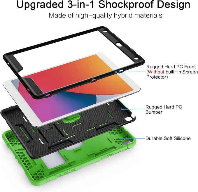 Azzsy Case for iPad 9th Generation/iPad 8th Generation/iPad 7th Generation (10.2 Inch 2021/2020/2019 Model) Heavy Duty Shockproof Rugged Protective Case for iPad 10.2 inch Alpine Green