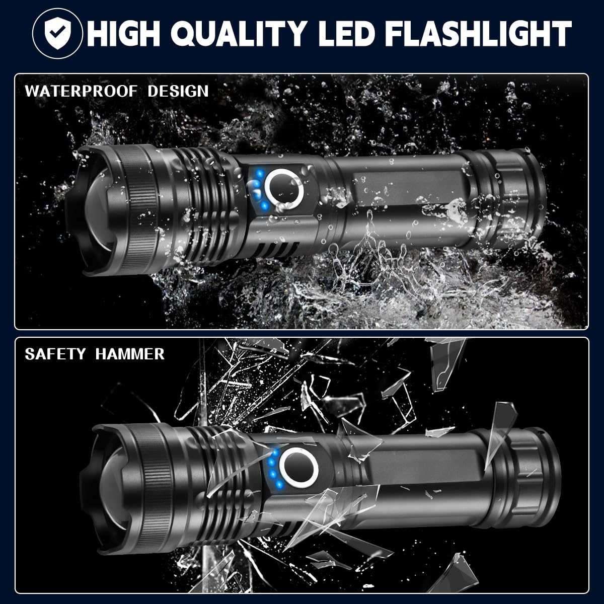 3Pack Rechargeable Flashlights High Lumens, 5Modes LED Flashlight Rechargeable, Super Bright Flashlight High Powered, Adjustable Tactical Flashlight, Powerful Flash Light for Home Emergencies