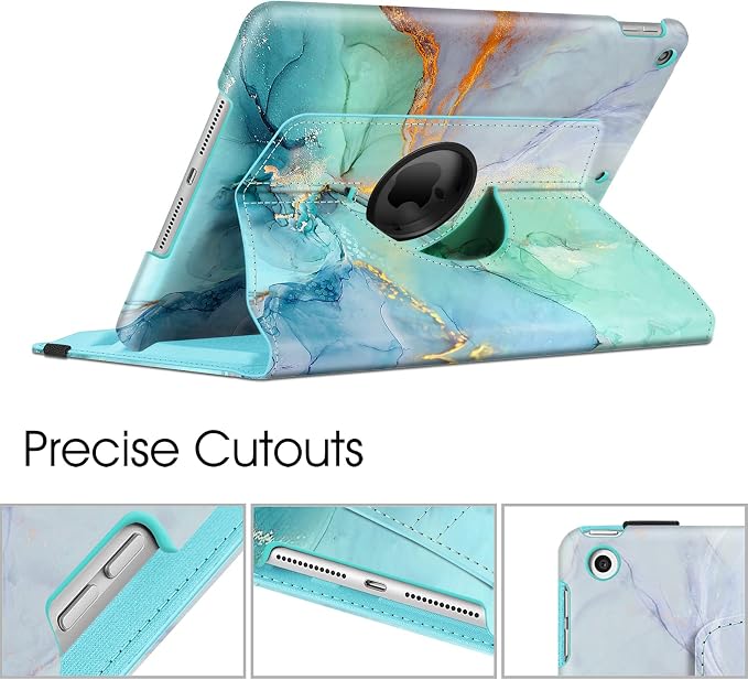 Fintie 360° Rotating Case for iPad 9th / 8th / 7th Generation 10.2 Inch | Swivel Stand Portrait &amp Landscape Viewing Shockproof Cover with Pencil Holder Auto Wake/Sleep Aqua Wave