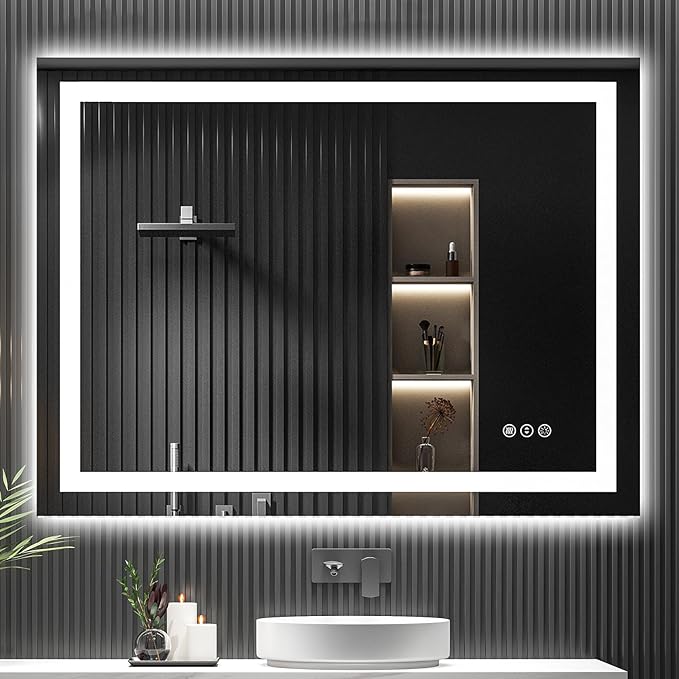 YEELAIT 48x36 Inch LED Bathroom Mirror with Lights Front and Backlit Lighted Vanity Mirror for Bathroom Wall with 3 Colors Dimmable Anti-Fog Memory Shatter-Proof IP54 Waterproof Horizontal/Vertical