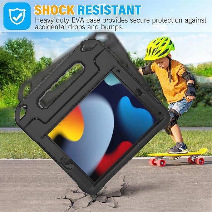 SUPLIK Kids Case for iPad 9th/8th/7th Generation -10.2 inch 2021/2020/2019 Built with Screen Protector Durable Shockproof Handle Stand Case for Apple iPad Gen 9/8/7 Black
