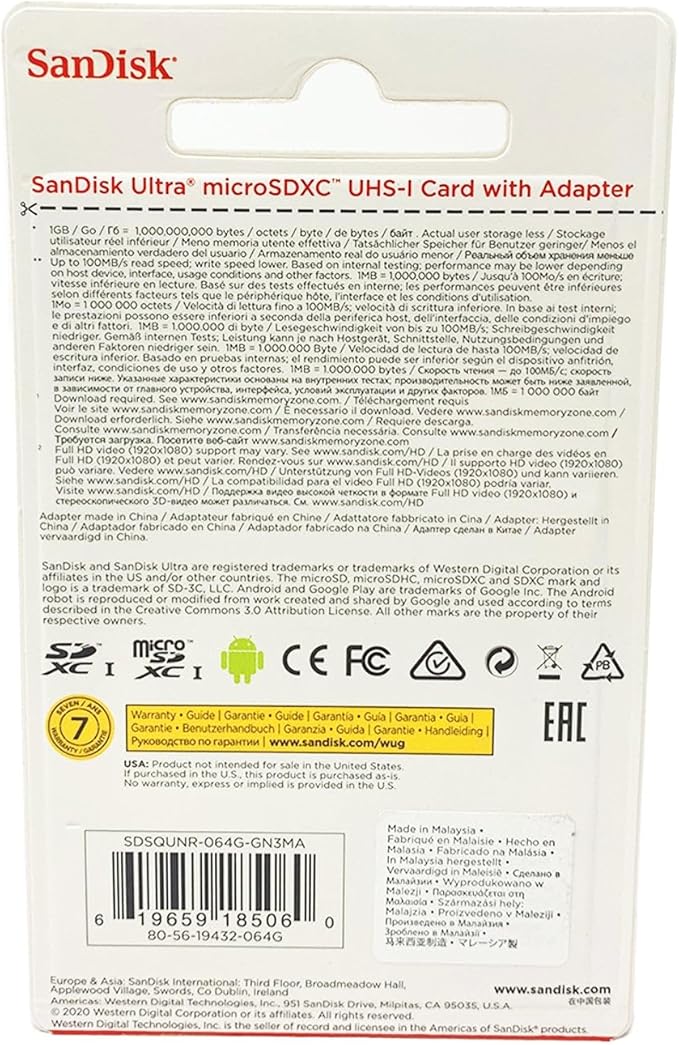 Sandisk Ultra MICROSDHC 32GB 98MB/S Flash Memory Card (SDSQUNC-032G-AN6MA)