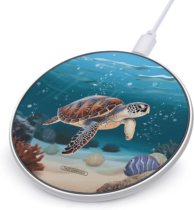 Sea Turtle Swimming Wireless Charger Portable Fast Charging Pad Lightweight Wireless Charging Pad 10W Slim Charging Station for Phone Charger Mat for Travel Home Office Desk