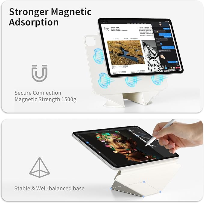 Magnetic Case for iPad Air 11 M4/M3/M2 iPad Air 5th/4th Gen 10.9 | Slim Detachable Magnetic Stand Case with 20+ Viewing Angles Hidden Pencil Holder Auto Wake/Sleep Black