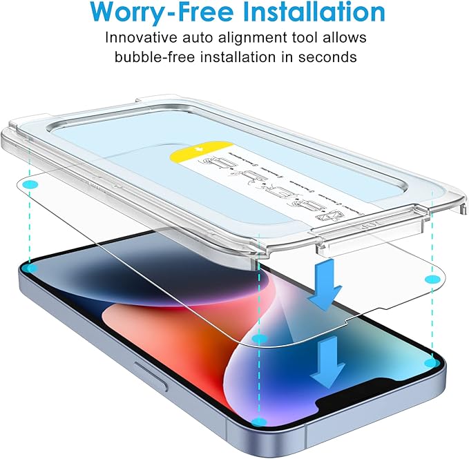 JETech One Touch Install Screen Protector for iPhone 11/XR 6.1-Inch Full Coverage Tempered Glass Film Auto Alignment Tool Kit HD Clear 2-Pack