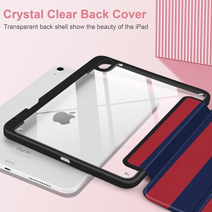 Case for iPad (A16) 11th Generation 11 inch 2025 /iPad 10th Gen 10.9 2022 - Aesthetic Cute Preppy Design Trifold Cover with Soft TPU Bumper Clear Back Auto Sleep/Wake Waves