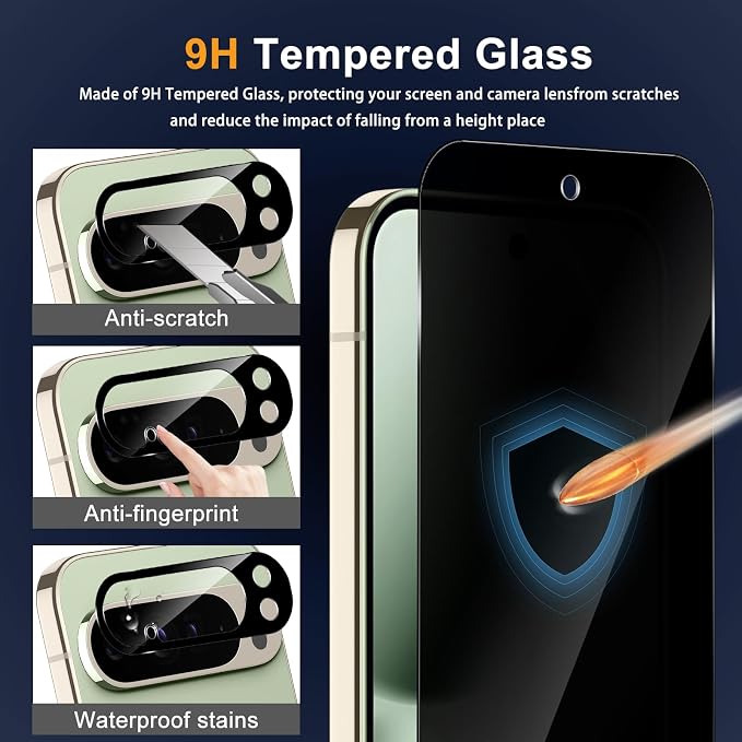 Privacy Screen Protector for Google Pixel 10 Lens Protector | [2+2] 9H Hardness Tempered Glass Protective Film + Camera Lens Protector [Full Coverage] [Anti-Spy] [Scratch-Resistant]
