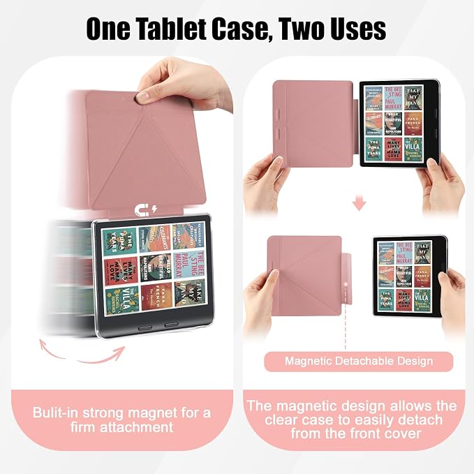 E NET-CASE Detachable Magnetic Case for 7 Kobo Libra 2 &amp Tolino Vision 6(2021) eReader Ultra Clear Back Scratch-Proof Light丨Easy to Detach &amp Attach丨Auto Sleep/Wake (Black)